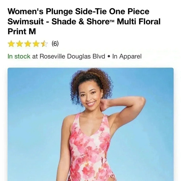 NWT Women's Plunge Side-Tie One Piece Swimsuit - Shade & Shore Multi Floral - Picture 6 of 6
